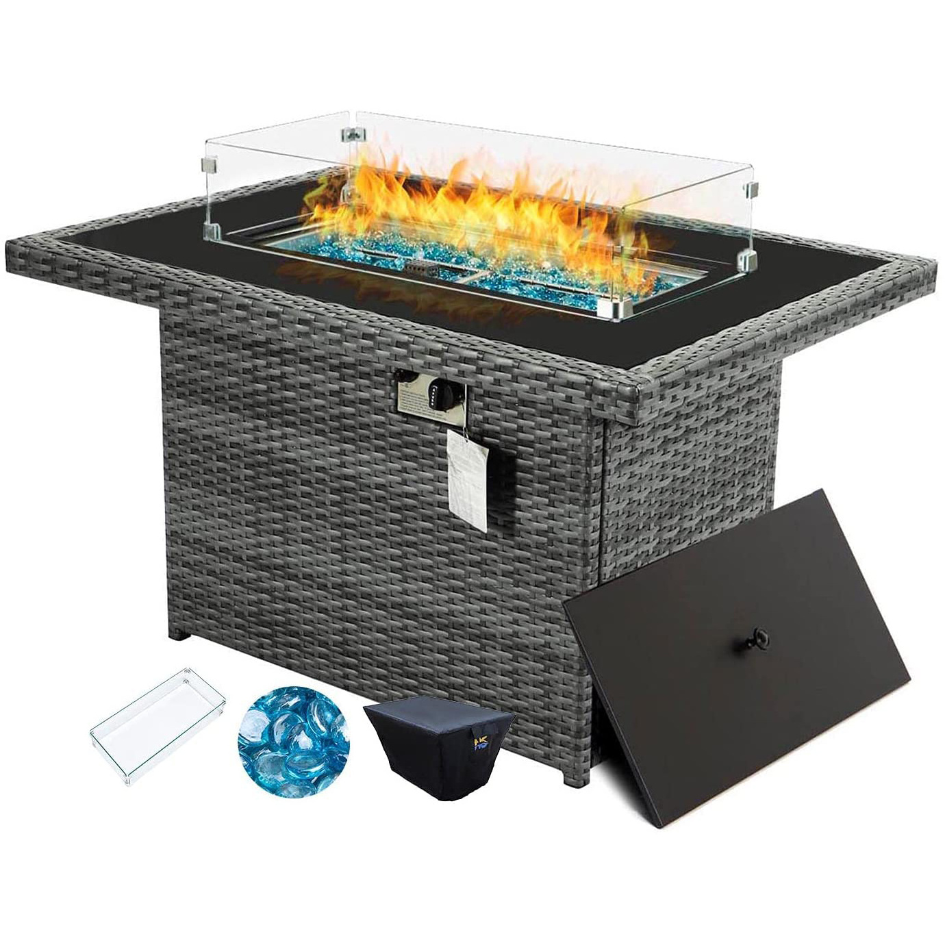 Unique Custom Luxury Rattan Table Garden Backyard System Fire Pits Patio Wicker Heating Garden Gas Fire Pits