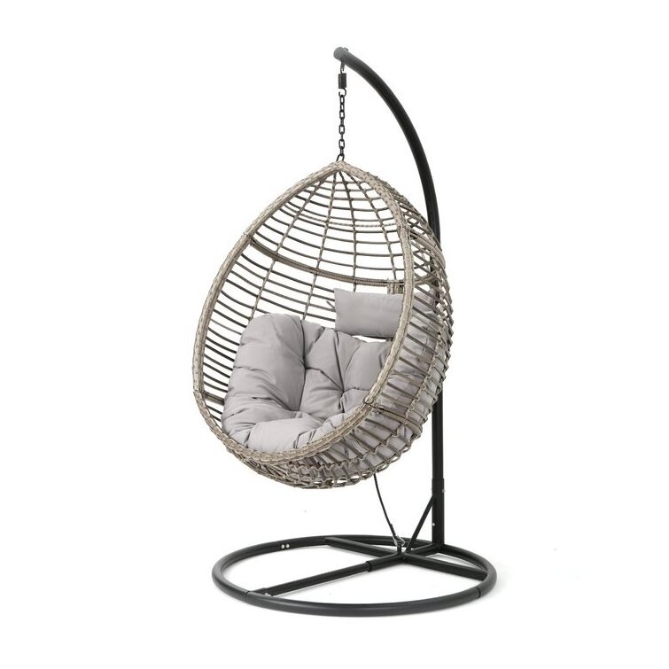 Modern Comfortable Outdoor Aluminum Wicker Single Swing with Cushion Garden Foldable Rattan Hanging Egg Swing Chair with Stand