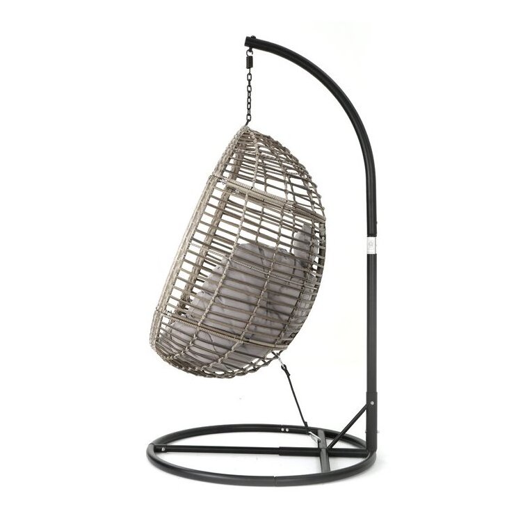 Modern Comfortable Outdoor Aluminum Wicker Single Swing with Cushion Garden Foldable Rattan Hanging Egg Swing Chair with Stand