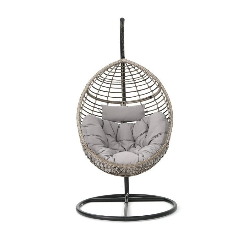 Modern Comfortable Outdoor Aluminum Wicker Single Swing with Cushion Garden Foldable Rattan Hanging Egg Swing Chair with Stand