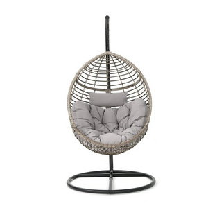 Modern Comfortable Outdoor Aluminum Wicker Single Swing with Cushion Garden Foldable Rattan Hanging Egg Swing Chair with Stand