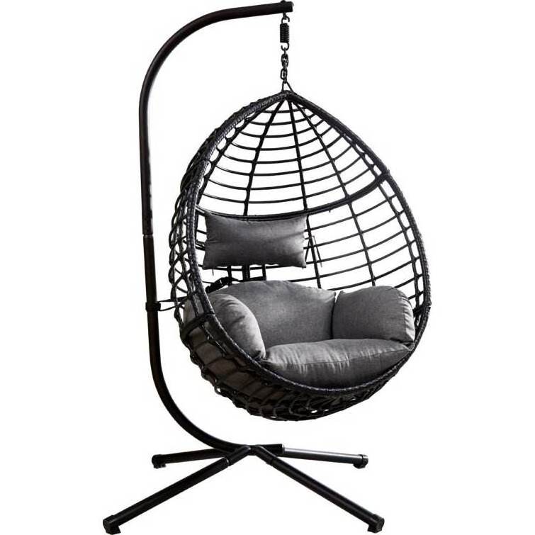 Metal Indoor Outdoor Patio Wicker Hanging Egg Chair with Stand Porch Swing Hammock UV Resistant Cushions with Aluminium Frame