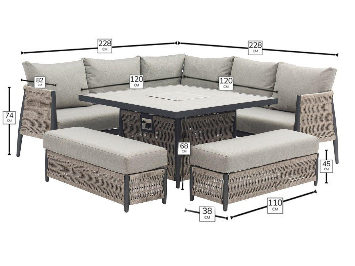 Rattan Furniture Outdoor Garden Modular Sofa Garden Furniture From China With Square Casual Dining Firepit Table