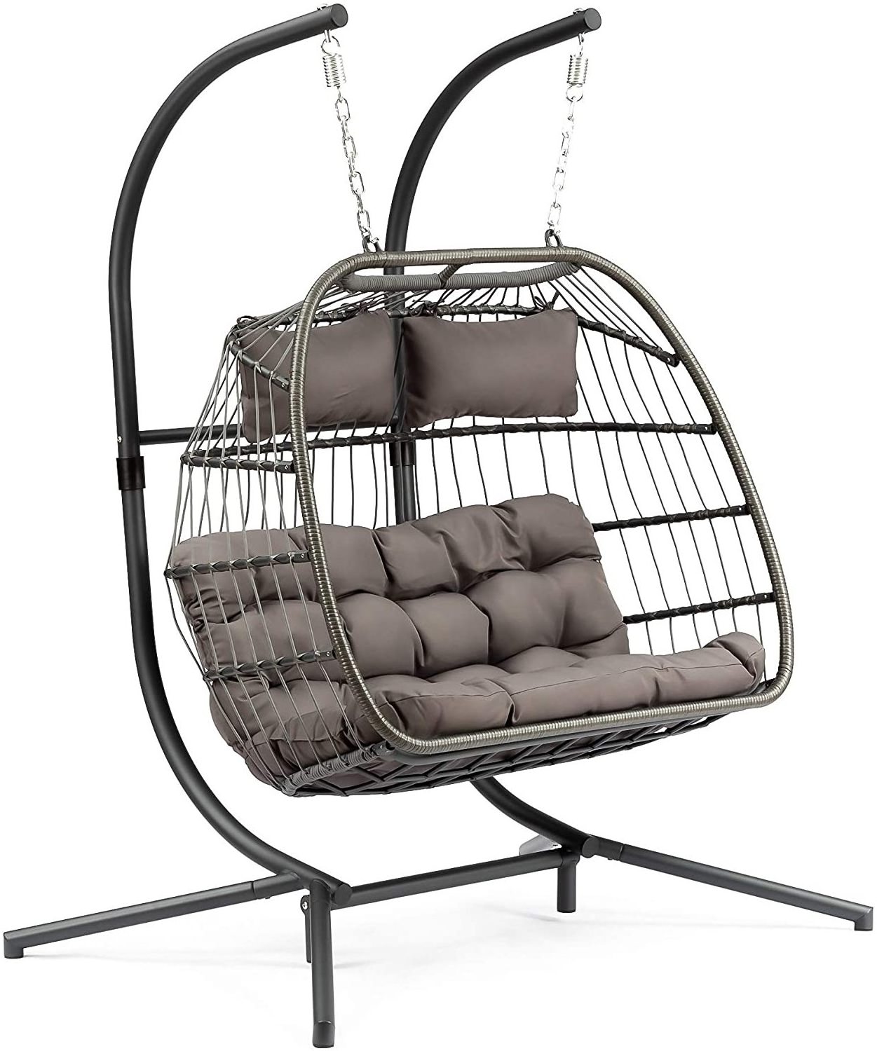 Morden Design Patio Hanging Wicker Swing Egg Sofa with Stand Garden loveseat Outdoor Double Seat Rattan Foldable Swing Chair