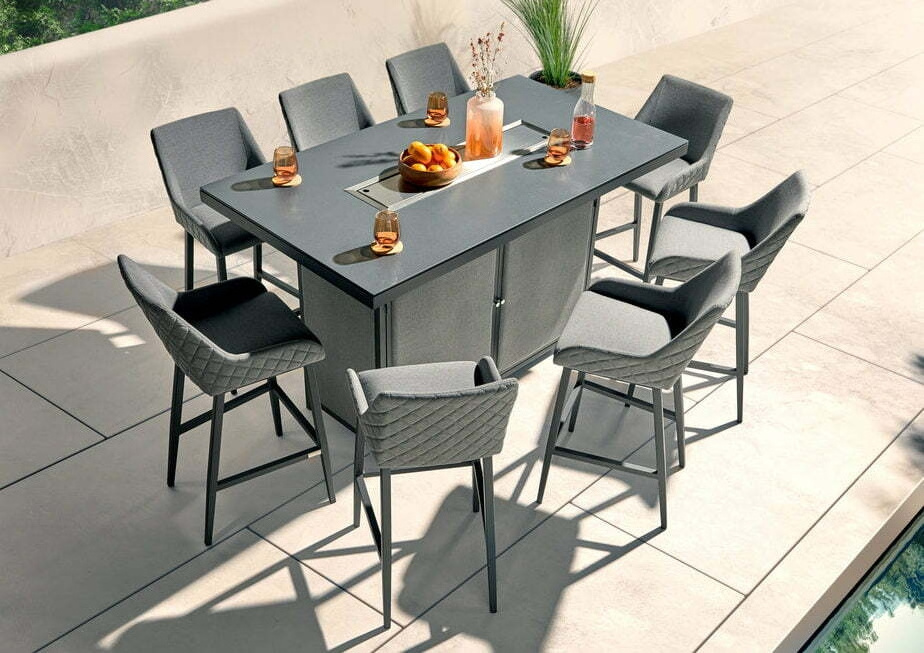 Garden Furniture Patio 9pcs Rust-resistant Aluminium Dining Set With Cushion Outdoor Fire pit Tables & 8 Chairs Set Metal