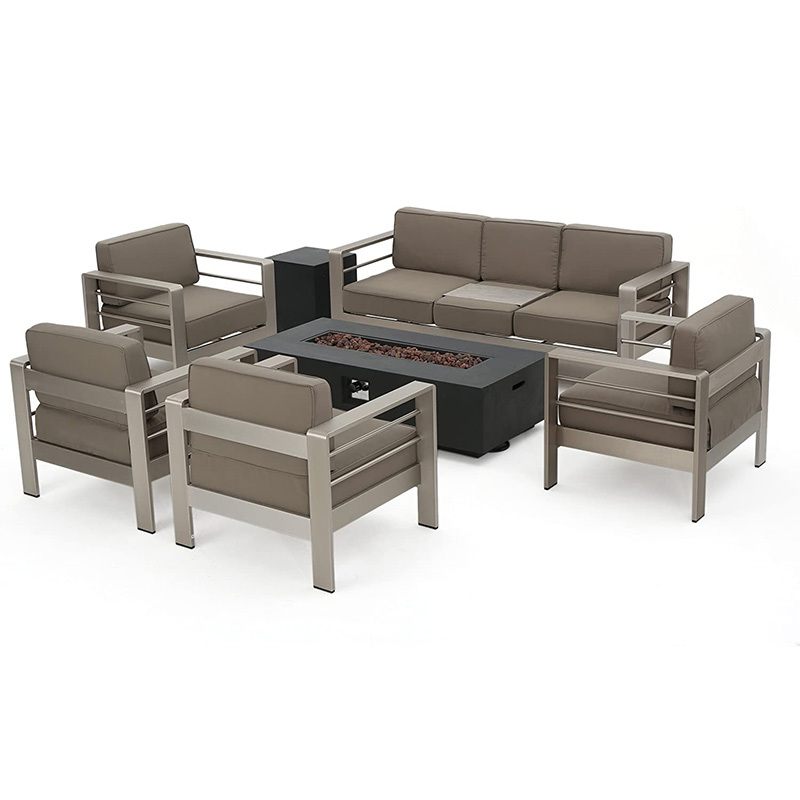 Luxury Aluminium Furniture Patio Sofa Sets Outdoor Conversation Lounge Garden Waterproof Metal Sofa with Fire Pit