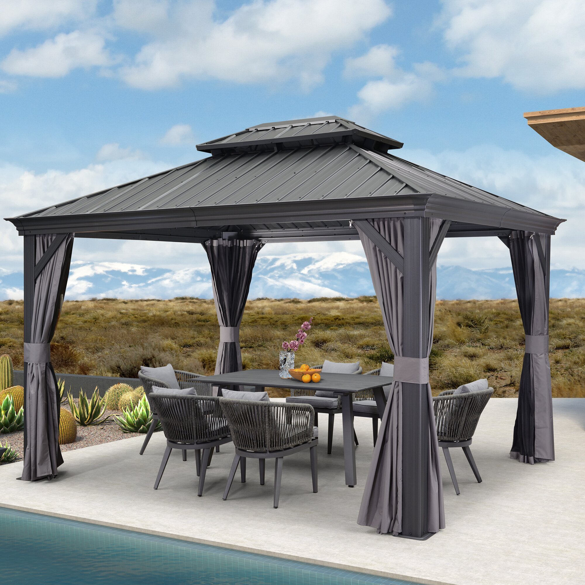 Patio Outdoor Waterproof Metal Custom Size Aluminium Gazebo with