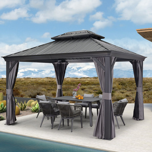 Patio Outdoor Waterproof Metal Custom Size Aluminium Gazebo with Curtain and Mosquito Netting Garden Double Roof Hardtop Gazebo