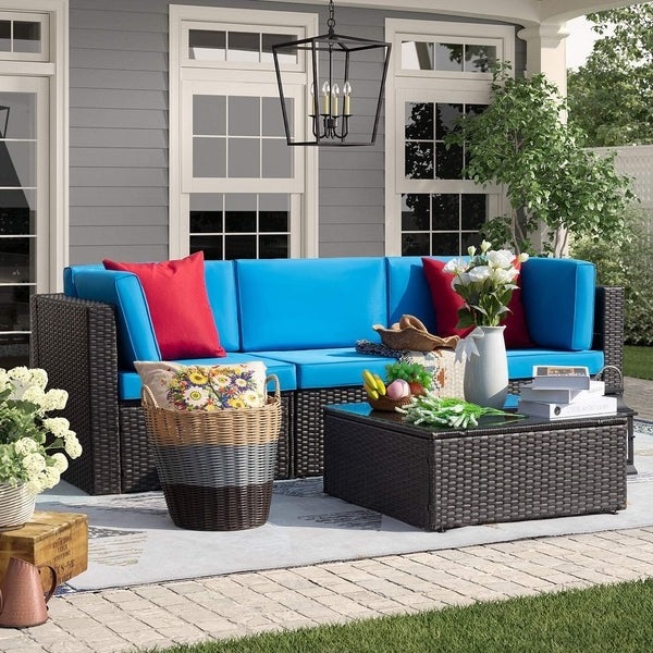 Outdoor Furniture Modern Courtyard Sofa Patio Rattan Lounge Flexible Combination Garden Wicker Sectional Aluminium Sofa Set