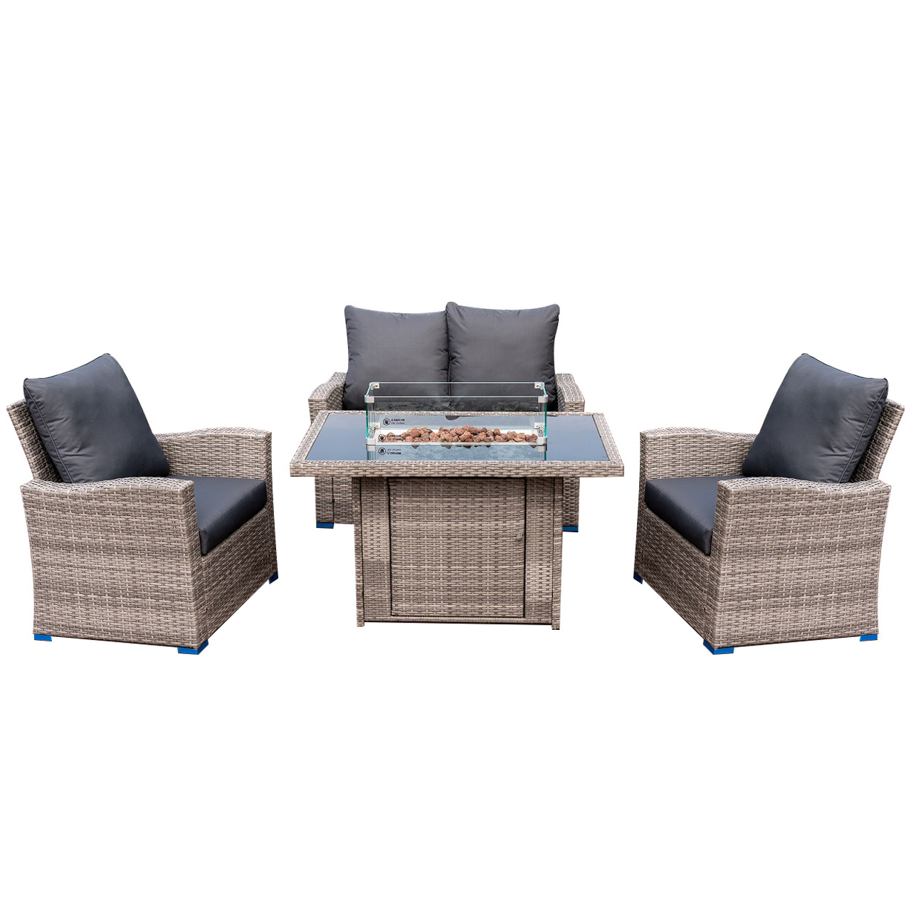 Outdoor Furniture Smokeless Propane Fire Pit Table with sofa Patio Heating Garden Conversation Lounge set with Gas Fire