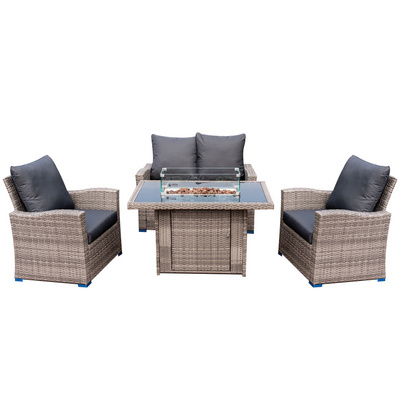 Outdoor Furniture Smokeless Propane Fire Pit Table with sofa Patio Heating Garden Conversation Lounge set with Gas Fire