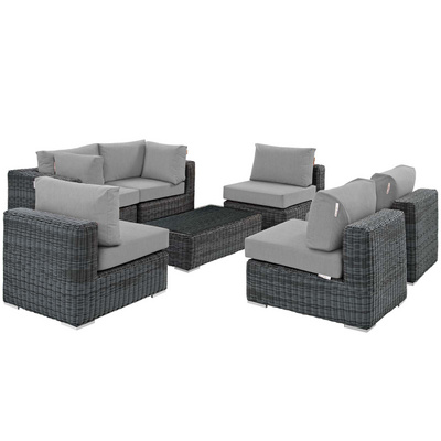 Waterproof Outdoor Furniture Rattan Seating Group with Cushions 7 Piece Conversation sets Patio Garden Wicker Sofa Set