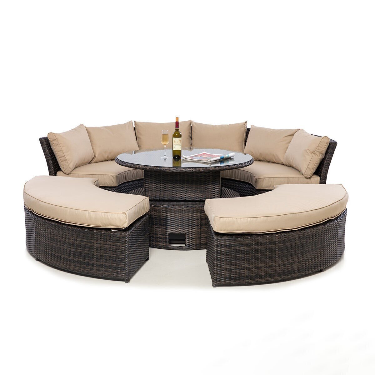 Wicker Outdoor Furniture Set Patio Chaise Lounge Set Pool Rattan Sun Lounger Garden Daybeds with Rising Table