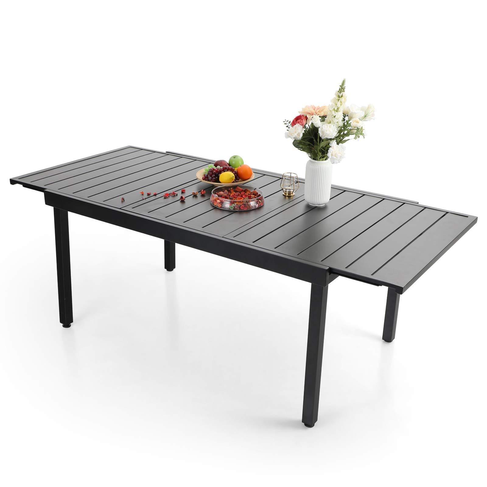 Black Expandable Patio Dining Tables Metal Outdoor Table for 6-8 Person Lawn Garden Bistro Rectangular Table