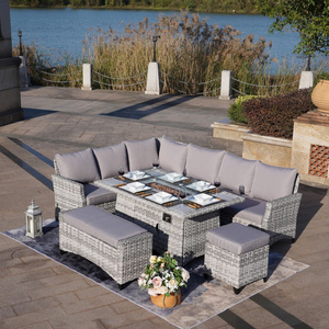 Wholesale Garden Dining set Patio Luxury Sofa Furniture Propane Smokeless Gas Outdoor Fire Pit Table with Sofa set