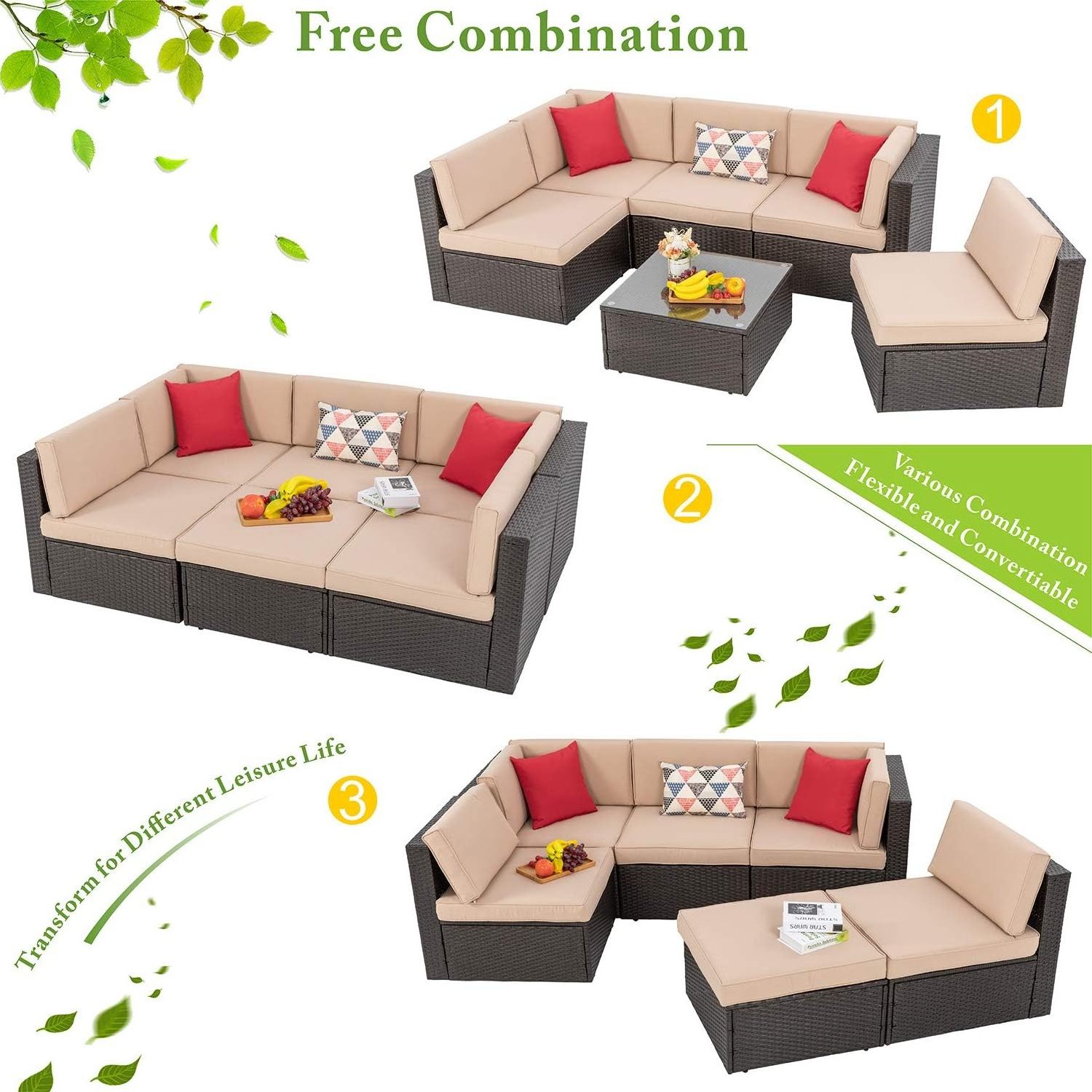 Backyard Lounge Patio Rattan Furniture Garden Seating Outdoor Wicker Sectional Sofa Sets Modern Corner Sofa with Ottoman