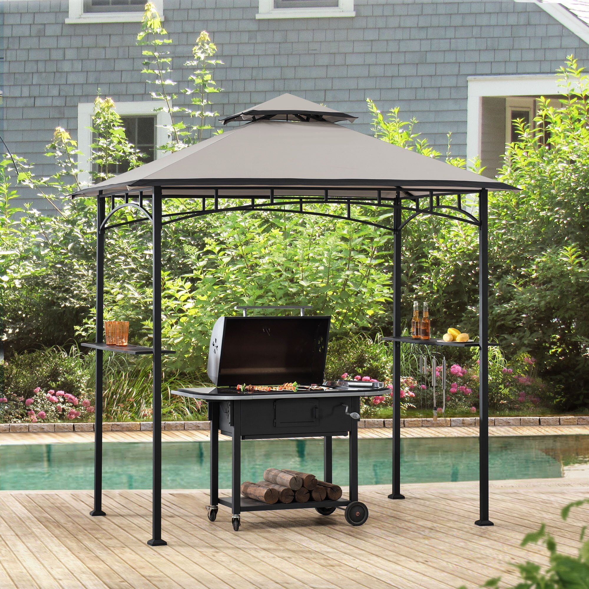 Patio BBQ Sunshade Garden Furniture New Design Backyard Rectangle Grilling Pergola Outdoor Metal Softtop Grill Gazebo