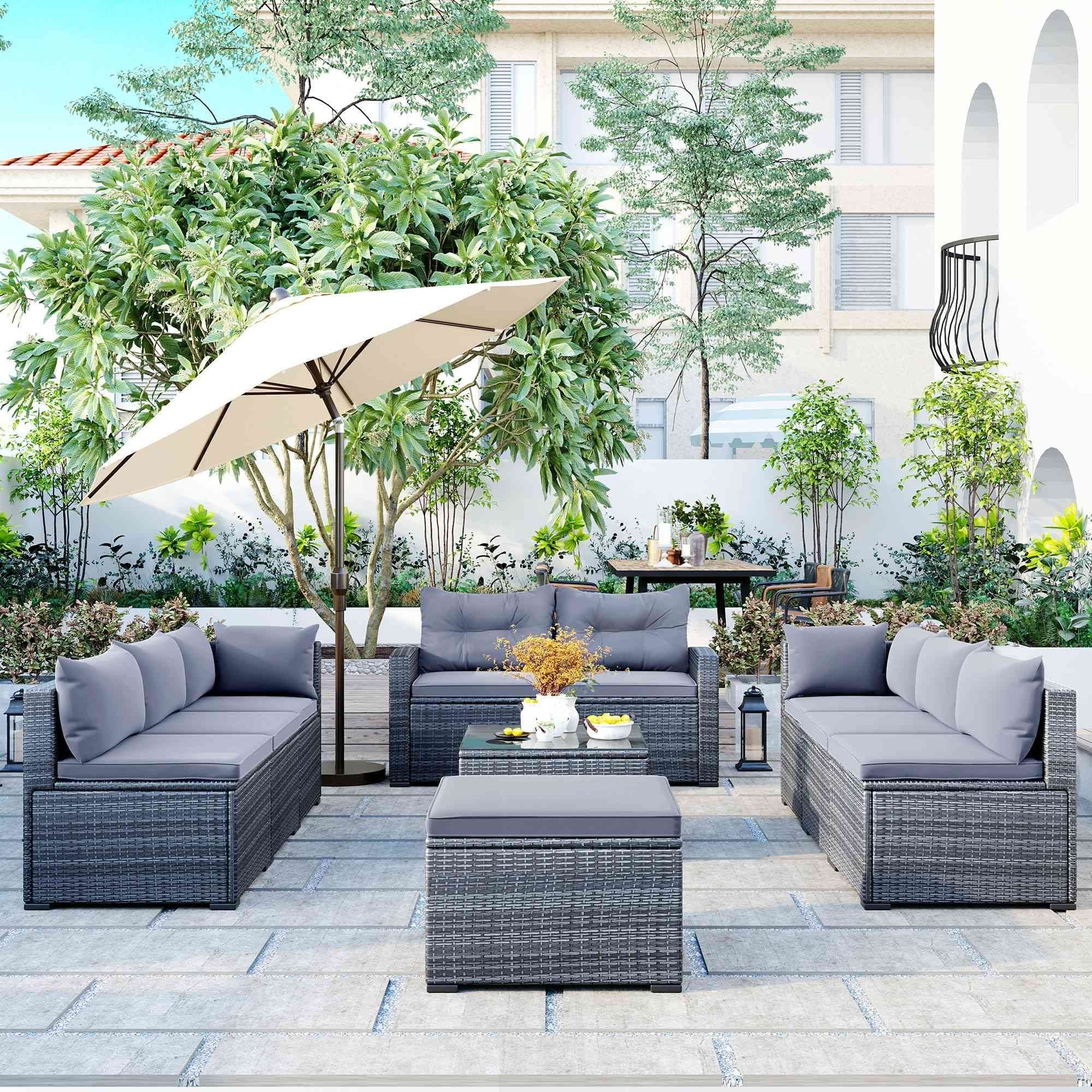 Outdoor Rattan Furniture Garden Conversation Sofa Patio Wicker U-shape lounge sets with Cushions Modern Courtyard Corner Sofa