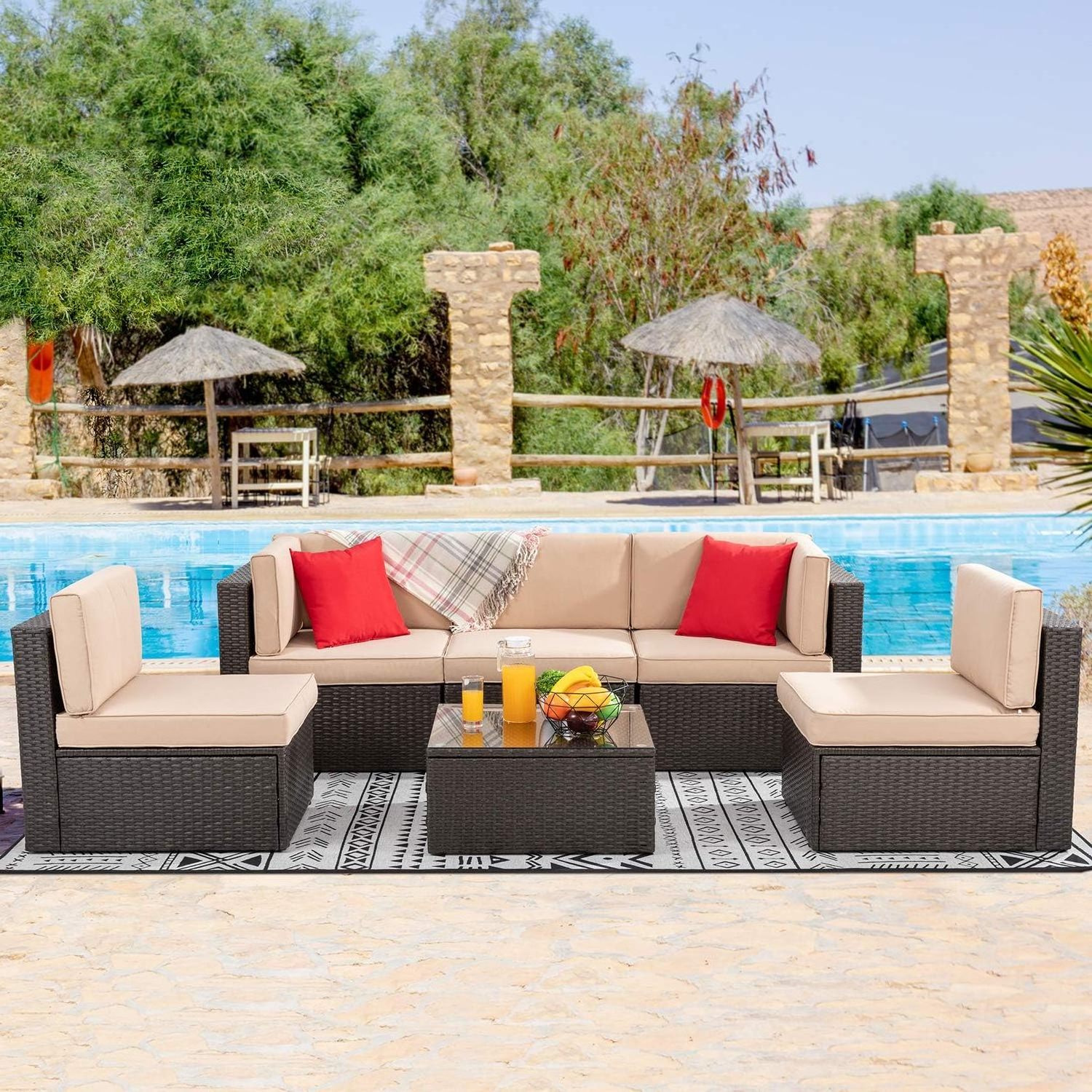 Backyard Lounge Patio Rattan Furniture Garden Seating Outdoor Wicker Sectional Sofa Sets Modern Corner Sofa with Ottoman