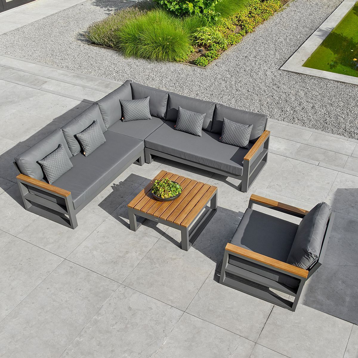 Outdoor Seating Sectional Outdoor Furniture Lounge Sofa 6 Seater Corner Lounge Set with Armchair Waterproof Garden Sofa Set