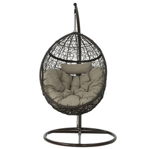 Bedroom Wicker Swing Chair with Stand Indoor Outdoor Lounger Chair with Cushion Patio Rattan Hanging Garden Egg Swing Chair