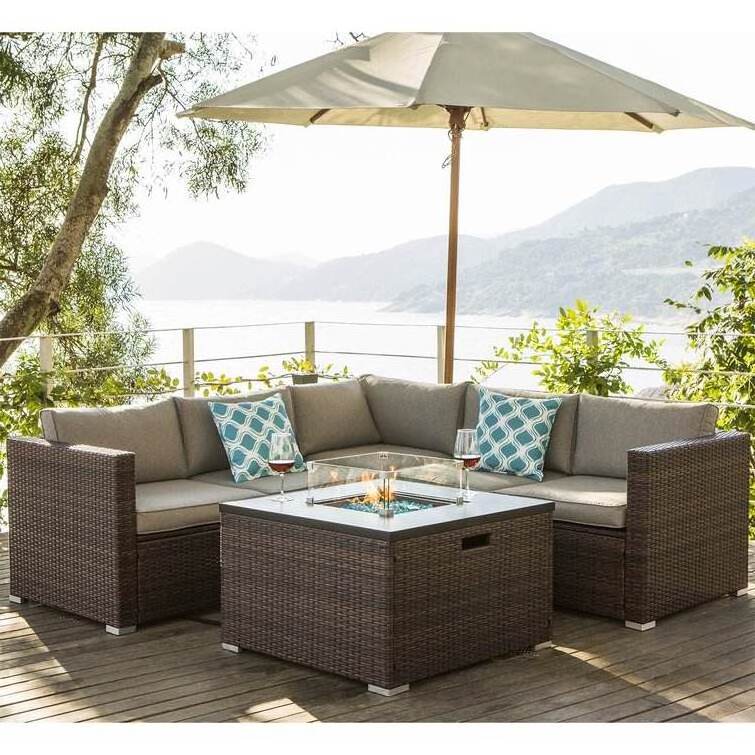 Outside Conversation Sets Outdoor Rattan Patio Furniture Set With Fire Pit Table Garden Wicker Sofa Modern Courtyard Lounge Sets