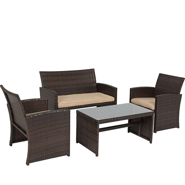 Waterproof Modern Design Patio Rattan Sofa Metal Garden Dining Table And Chairs Set Outdoor Wicker Furniture Conversation sets