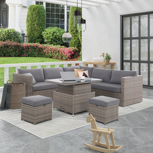 Weather-resistant L Design Sofa China Garden Furniture With Height-adjustable Table Patio Sofa Sets Gray Rattan Wicker Sofa Set