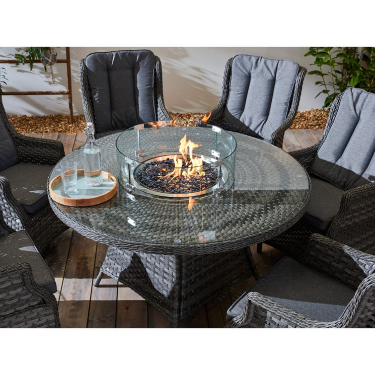 Aluminium Outdoor Propane Wicker Round Fire Pits Garden Outdoor Furniture Patio Metal Rattan Sofa Set with Fire Pit Table