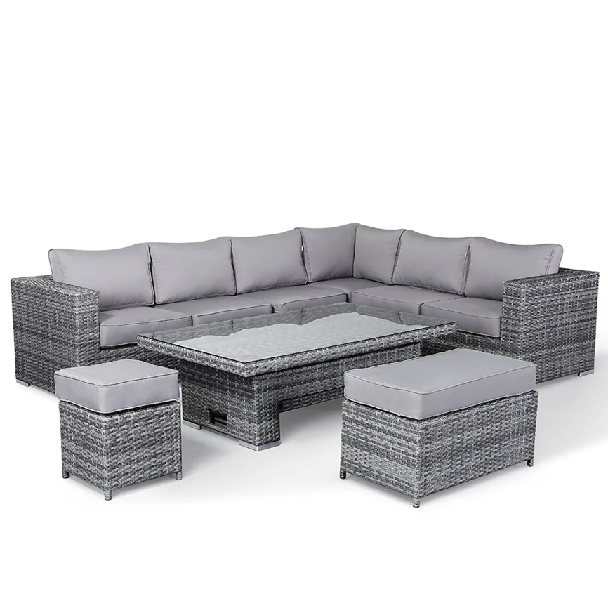 Waterproof Metal Rattan Outdoor Sofa Set Garden Furniture - Aluminium Frame 7 Pieces Sofa Patio Dining Sets Adjustable Table