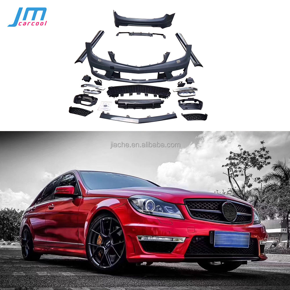 PP Unpainted Front Bumper Grill Side Skirts Rear Bumper Guard for Benz C Class W204 2006- 2012 Body Kits