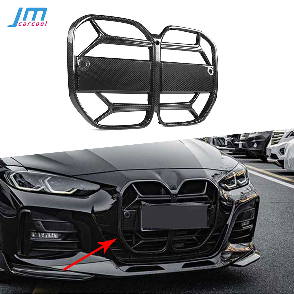 Dry Carbon Fiber Front Bumper Grill Mesh Grille Frame Covers for BMW G22 G23 Coupe 2021 + FRP Front Grill Auto Car Styling