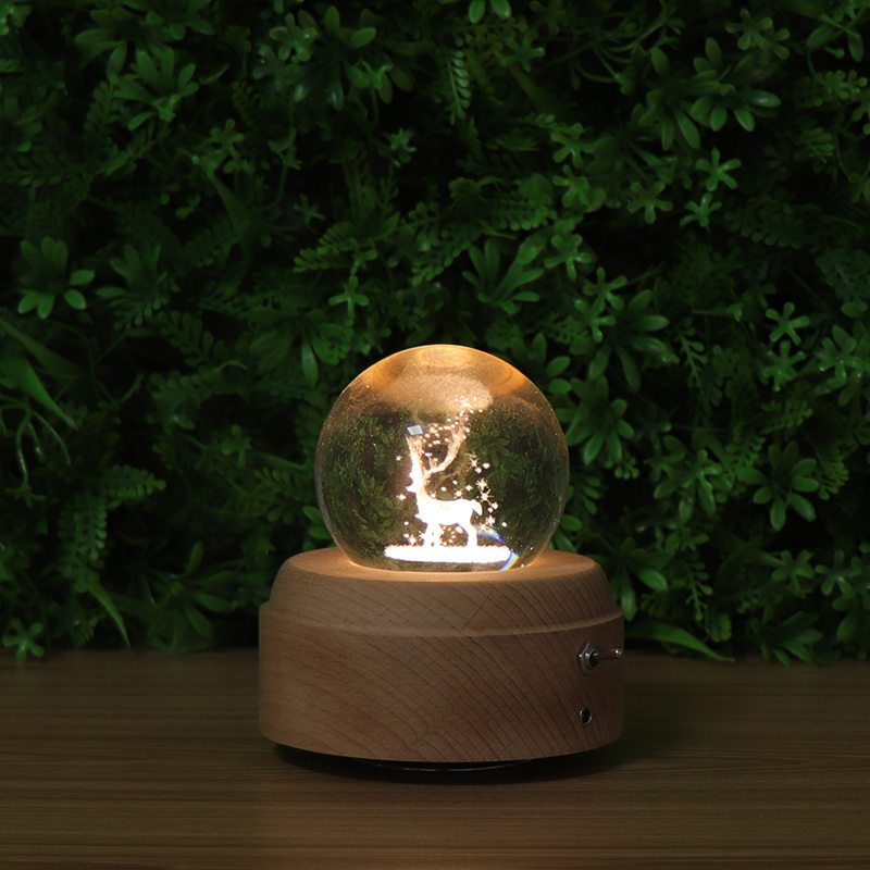 Luxury Crystal Ball Led Table Lamp 3D Glass Night Light With Music Box