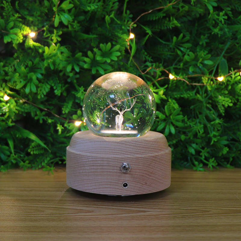 Luxury Crystal Ball Led Table Lamp 3D Glass Night Light With Music Box