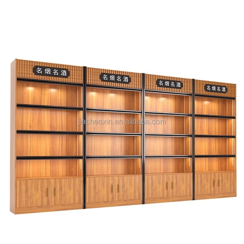 high-end display cabinet  with glass doors  wooden wine bottle display cabinet wine shelf liquor display rack with light