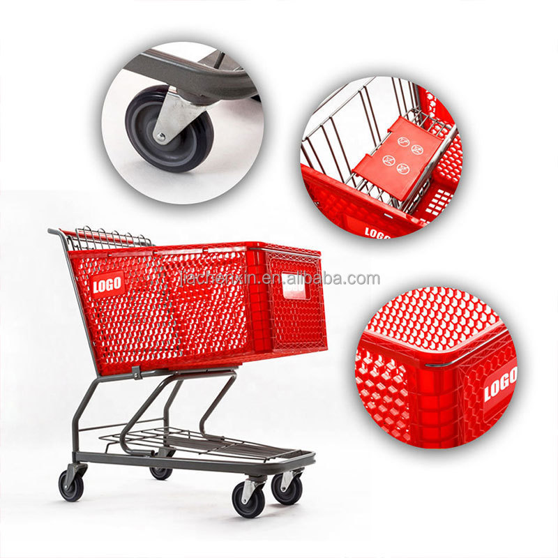 Hot Sell High Quality Trolley Grocery Shopping Cart Supermarket Carts Steel Grocery Cart 4 Wheels Shopping Trolley