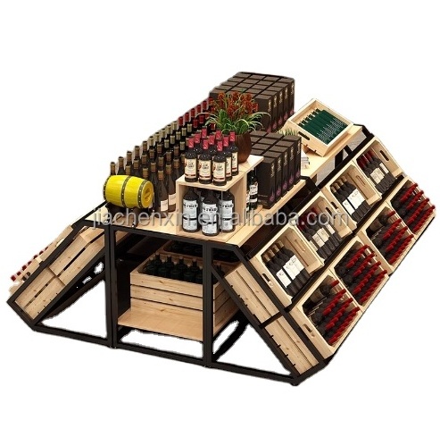 Shelving Supplies Metal Wine Storage Display Wine Rack Shelves Wall Mounted Liquor Store Wine Display Cabinet