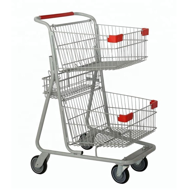 Supermarket Shopping Trolley Convenience Store Double-decker Cart With Wheels