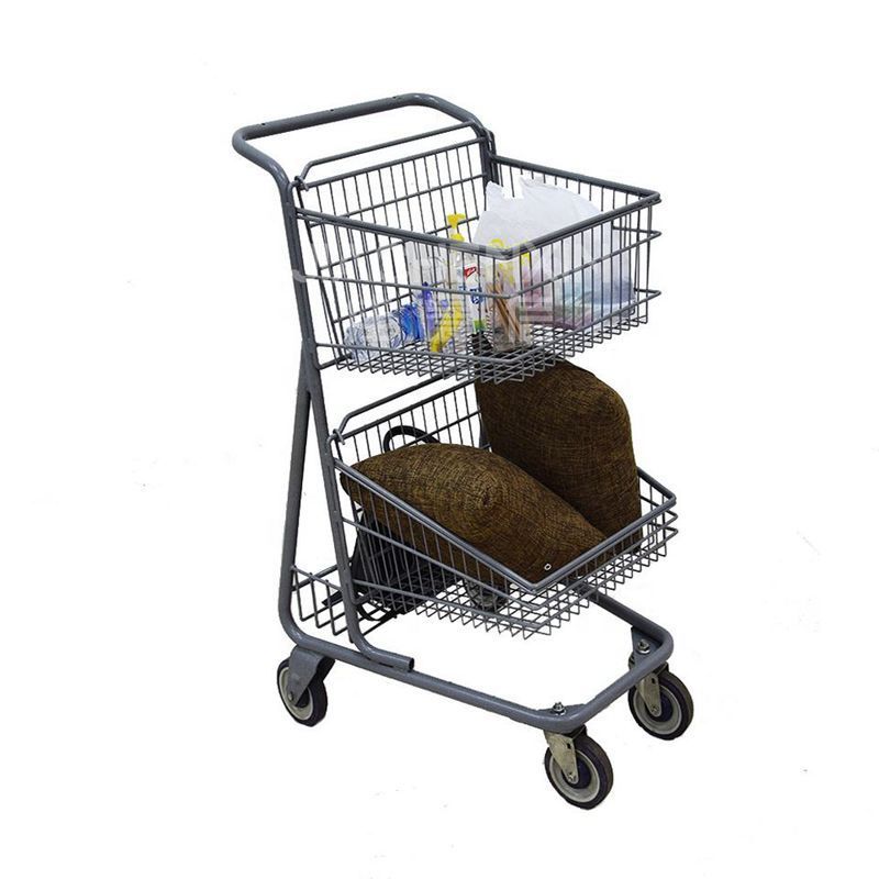 Supermarket Shopping Trolley Convenience Store Double-decker Cart With Wheels