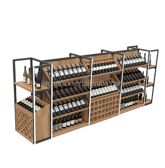 Shelving Supplies Metal Wine Storage Display Wine Rack Shelves Wall Mounted Liquor Store Wine Display Cabinet