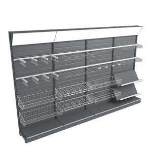 Practical Modern Style Supermarket Equipment Single Sided Steel Metal Shelving Rack retail shelves display With Led Light Boxes