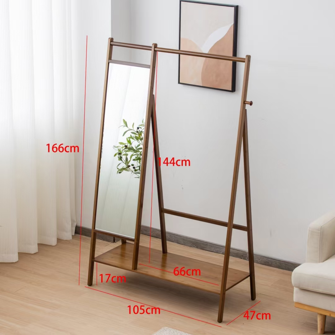 simple easy install standing bamboo coat rack with a mirror