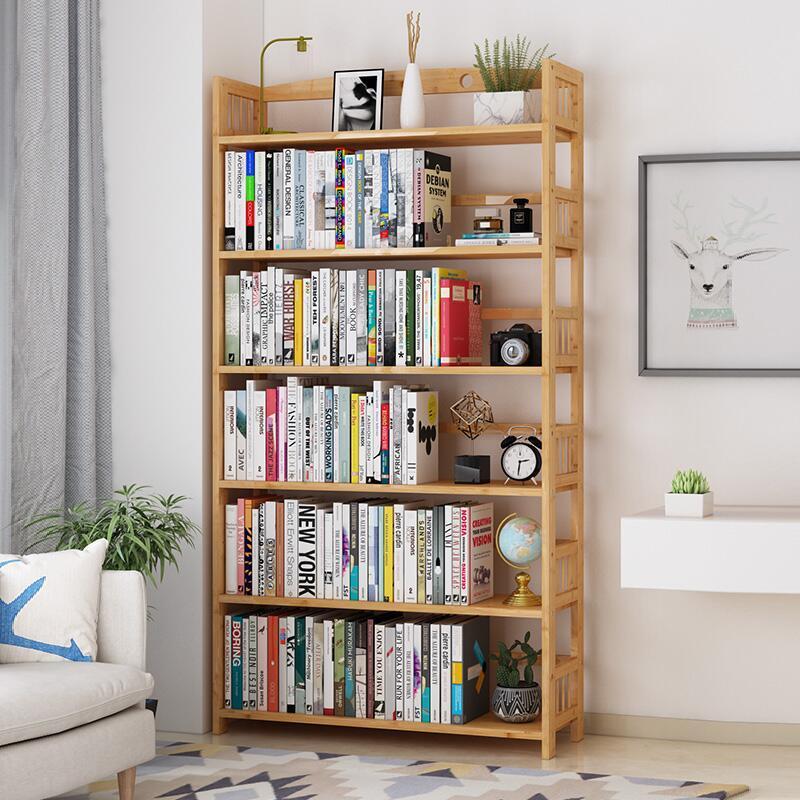 Tall Bookcase Book Shelf Rack Organizer Shelving Unit Free Standing Storage Bamboo Bookshelf