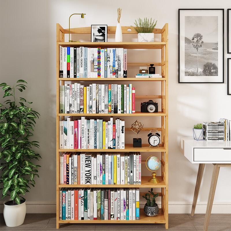 Tall Bookcase Book Shelf Rack Organizer Shelving Unit Free Standing Storage Bamboo Bookshelf