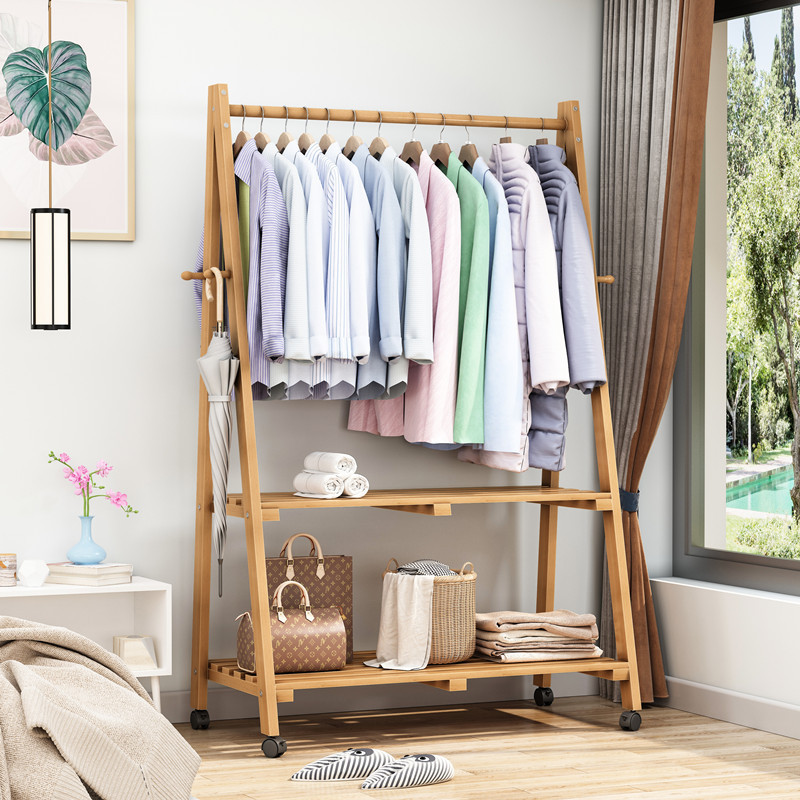 New Arrival Wooden Clothing Organizer Hat Tree Storage Shelves Garment Rolling Coat Rack with Wheels