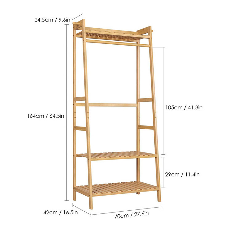 Eco Entry Hallway Wood Clothes Organizer Home Office Furniture Coat Rack Bamboo Frame Clothes Hanger Rack Stand