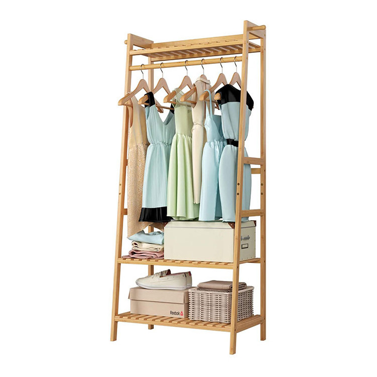 Eco Entry Hallway Wood Clothes Organizer Home Office Furniture Coat Rack Bamboo Frame Clothes Hanger Rack Stand