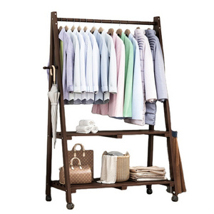 New Arrival Wooden Clothing Organizer Hat Tree Storage Shelves Garment Rolling Coat Rack with Wheels