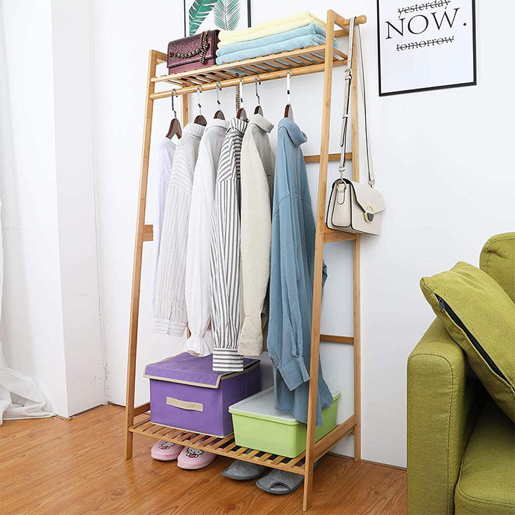 Eco Entry Hallway Wood Clothes Organizer Home Office Furniture Coat Rack Bamboo Frame Clothes Hanger Rack Stand