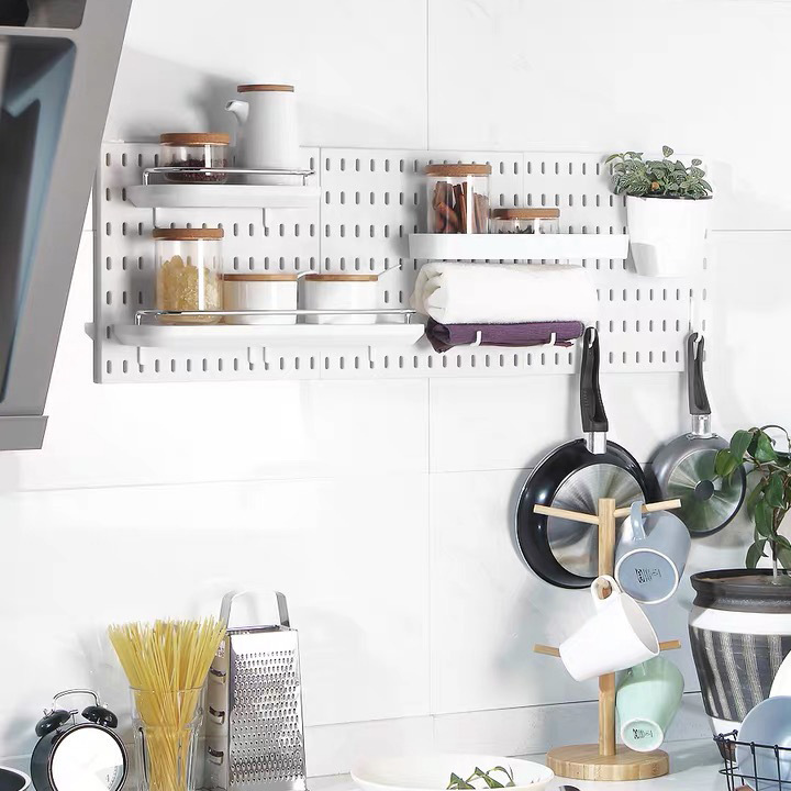 Kitchen Storage Shelves Metal Peg Board Display Shelf Assortment Hanging Pegboard Wall Organizer